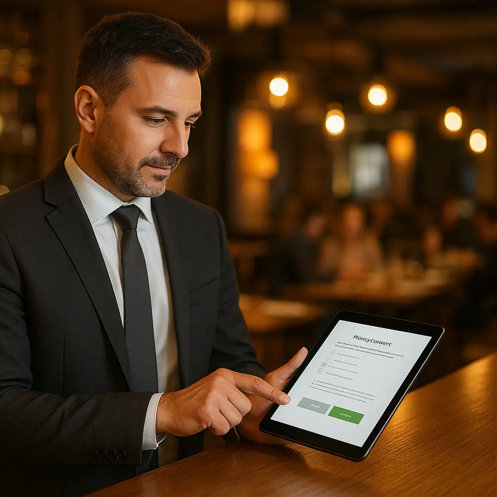 Restaurante aplicando privacidad en menús digitales en una tablet