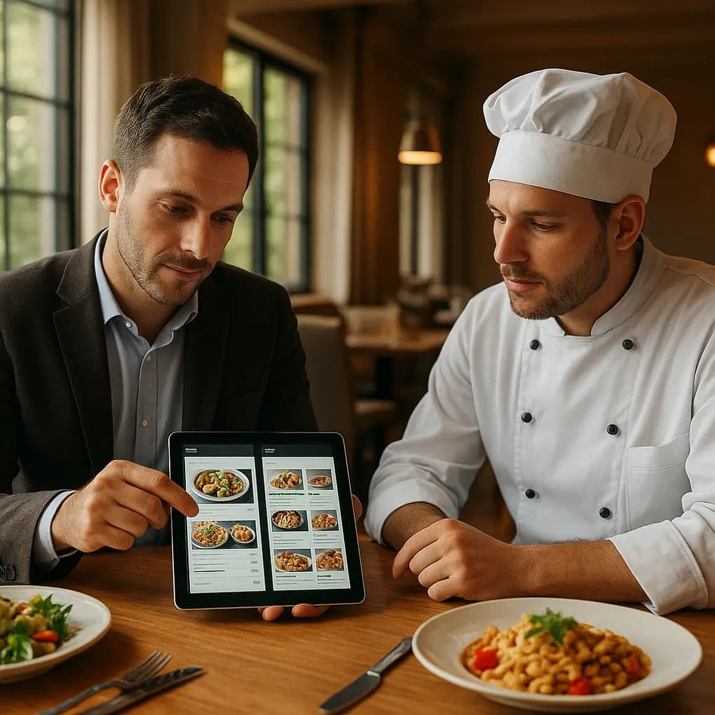 Equipo aplicando A/B testing en menús digitales dentro de un restaurante