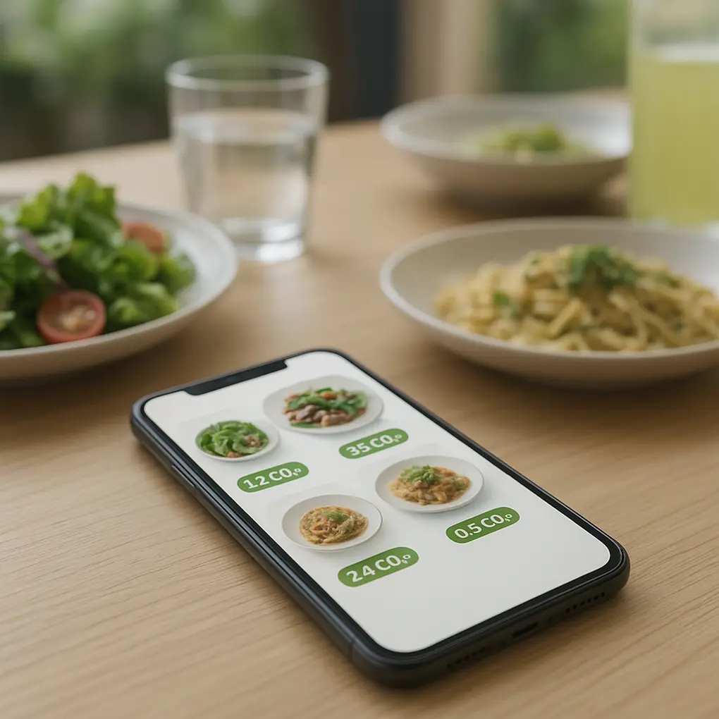 Visualización de huella de carbono menú digital en carta QR