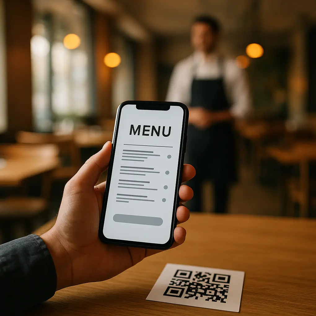 Cliente usando una carta digital sin conexión en un restaurante