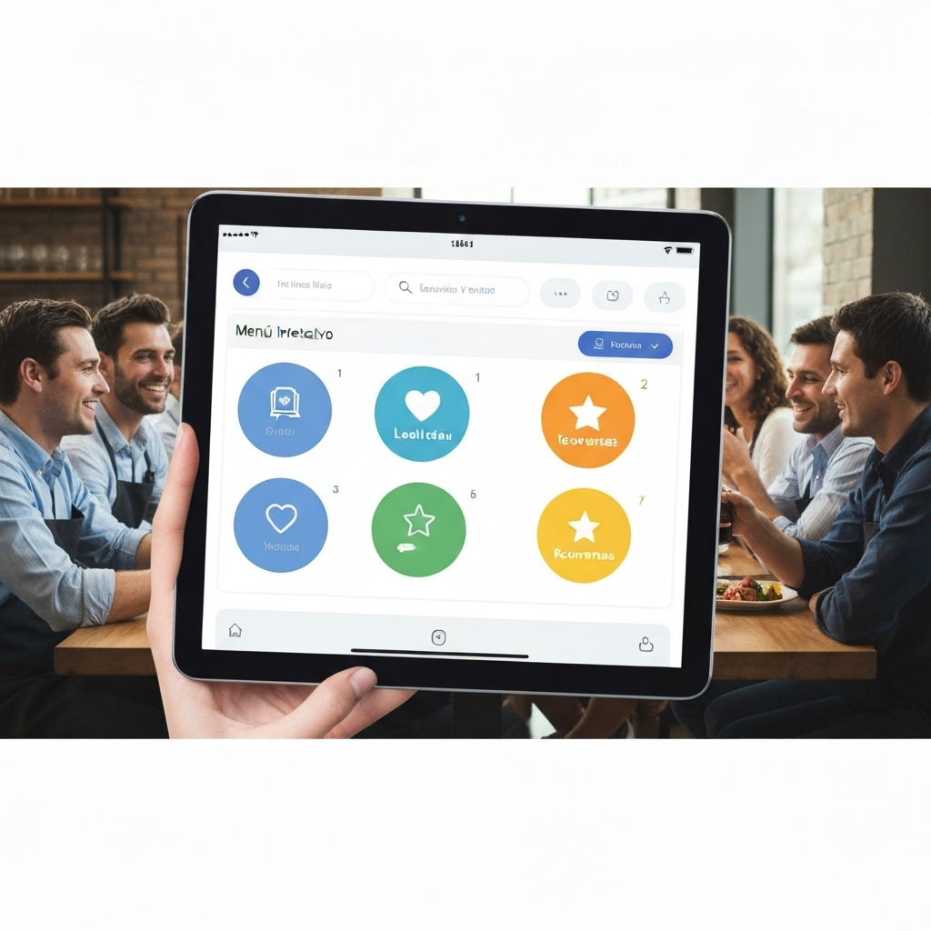 Menú digital interactivo en una tablet, herramienta de fidelización cliente en restaurante.